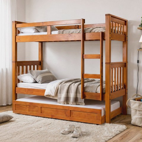 Treliche Solteiro Madeira Maciça com Cama Auxiliar Marrom/Castanho Claro