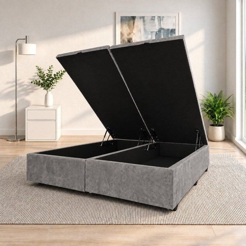Base Box Baú Casal Bipartida Suede 1,38x1,88