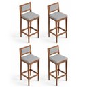 Ver imagem 1 de Kit 04 Banquetas Altas Lenna 99cm em Madeira e Encosto Estofado Linho Cinza Claro - Desk Design