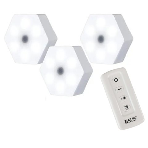 Luminaria Hexagonal Led 5w Com Controle Kit 3 Und Iluminaçao Sala Quarto Casa Mesa Branco Frio