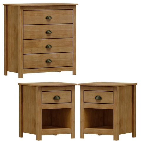 Comoda 4 Gav e 02 Mesas de Cabeceira Madeira Maciça Freijo Milani Store