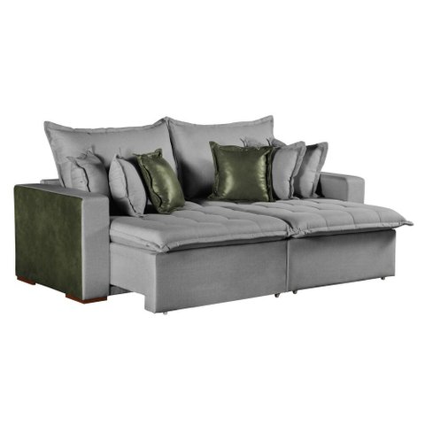 Sofa Cama Retratil Verona 200cm Kc Rei de Casa Linho Cinza/Verde