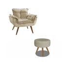 Ver imagem 1 de Poltrona Decorativa Opala com Puff Redondo Suede Bege - Twdecora Opalla