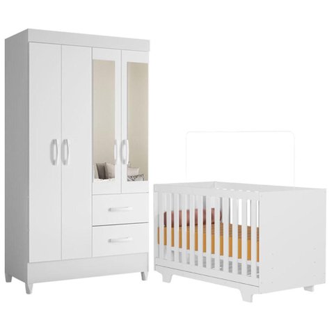Berço Nacional Life 2217 com Guarda Roupa Mobi com Espelho Branco Flex - Móveis Albatroz