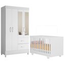 Ver imagem 1 de Berço Nacional Life 2217 com Guarda Roupa Mobi com Espelho Branco Flex - Móveis Albatroz