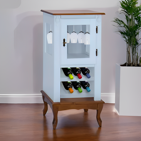 Adega Rústica 1 Porta para até 8 Garrafas com Pés Luiz Xv - Azul Bebe com Tampo e Base Imbuia Glazer