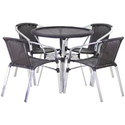 Jogo 4 Cadeiras Alumínio e Mesa Tampo Tramado Fibra Sintética para Jardim Piscina Varanda Floripa