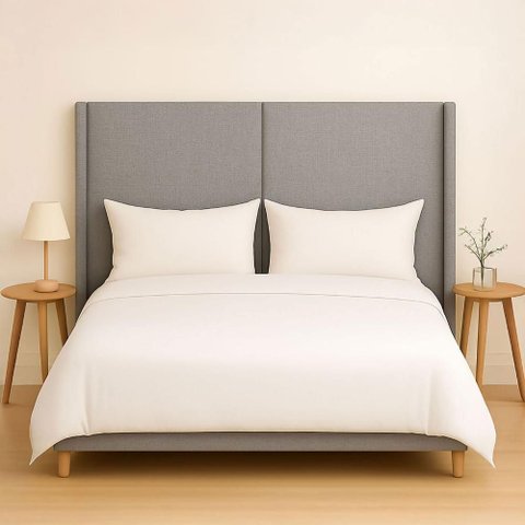 Cabeceira Cama Casal 156cm Estofada Linho ou Veludo Editável Cor:linho Moderno Cinza