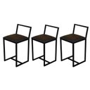 Ver imagem 1 de Kit 3 Banqueta Baixa Para Cozinha Preta Industrial Assento Estofado  