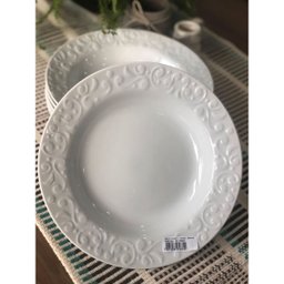 Prato Fundo Germer Branco Redondo 23,5cm em Porcelana com Relevo Tassel - 2