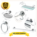 Ver imagem 4 de Kit Acessório para Banheiro Aço Inox 5 Peças + 2 Porta Shampoo Vidro Retangular Cód. 3970