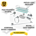 Ver imagem 2 de Kit Acessório para Banheiro Aço Inox 5 Peças + 2 Porta Shampoo Vidro Retangular Cód. 3970