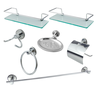 Kit Acessório para Banheiro Aço Inox 5 Peças + 2 Porta Shampoo Vidro Retangular Cód. 3970 - 1
