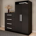 Ver imagem 1 de Cômoda Paris 2 Portas 4 Gavetas Preto Fosco - Pm