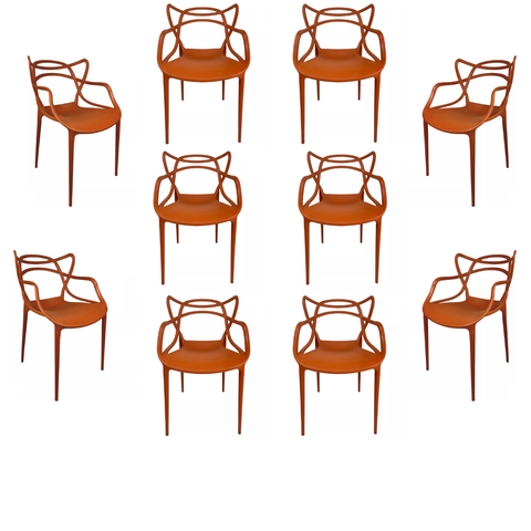 Kit 10 Cadeiras Allegra em Pp para Área Externa e Sala de Jantar ou Estar Cor Terracota Ecomhome