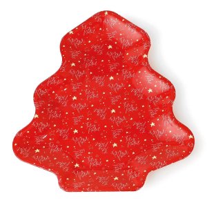 Bandeja Prato Arvore de Natal - Natal 27x24,5cm:vermelho