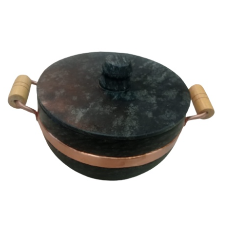 Panela Alças Cobre e Madeira Número 6 em Pedra Sabão-curada