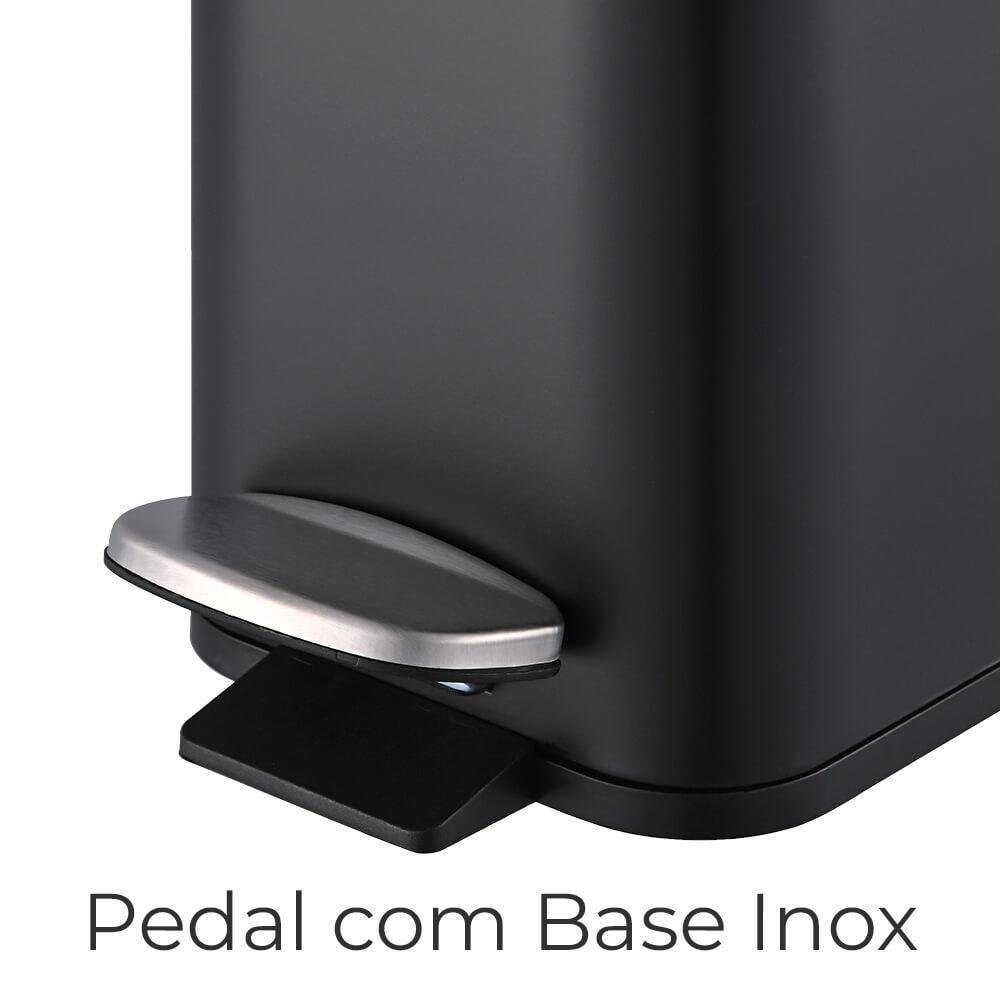 Lixeira para Banheiro e Cozinha Retangular Preto Aço Carbono Frame 5 Litros - Brinox - 2