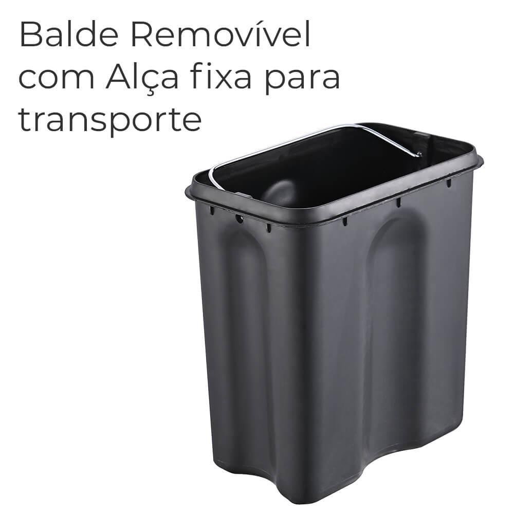 Lixeira para Banheiro e Cozinha Retangular Preto Aço Carbono Frame 5 Litros - Brinox - 5