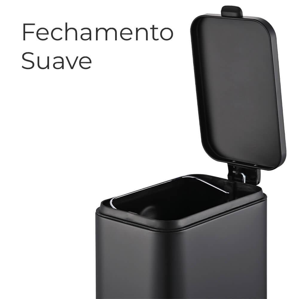 Lixeira para Banheiro e Cozinha Retangular Preto Aço Carbono Frame 5 Litros - Brinox - 4