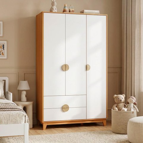 Guarda Roupa Solteiro 3 Portas 2 Gavetas Pés Retrô Abruzzo A04 Cinamomo Branco - Lyam Decor