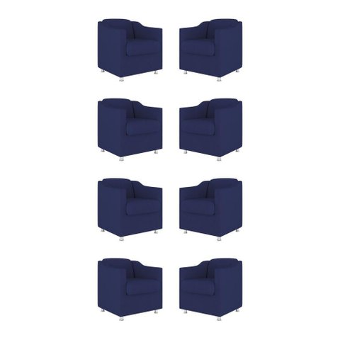 Kit 08 Cadeiras Poltronas Decorativas Sala de Espera Clinica Tecido Cor:azul Marinho