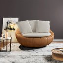 Ver imagem 2 de Kit 2 Poltronas Giratória Sala de Estar com Almofadas Afrodite Off White Caramelo Manchado Linho/PU