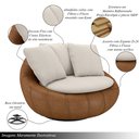 Ver imagem 3 de Kit 2 Poltronas Giratória Sala de Estar com Almofadas Afrodite Off White Caramelo Manchado Linho/PU