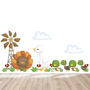 Adesivo kit infantil animais fazenda pato e peru