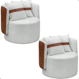 Kit 2 Poltrona Orgânica Maya Corino Nozes e Boucle Cru Redonda Decorativa - Arkell - 1