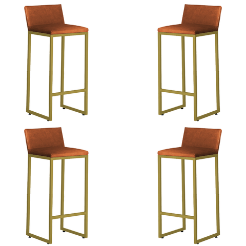 Kit 4 Banquetas Alta Dani Reforçada Decorativa Balcão Bancada Cozinha Base Dourada Courino Caramelo