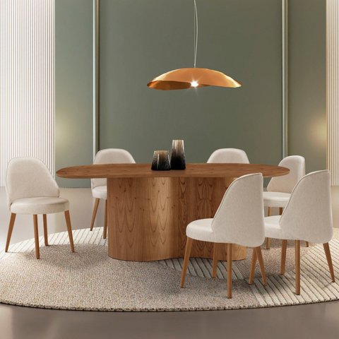 Mesa de Jantar 180cm x 80cm Madeira Tampo Laminado Orgânico com 6 Cadeiras Ester Marrom/Off White/Im