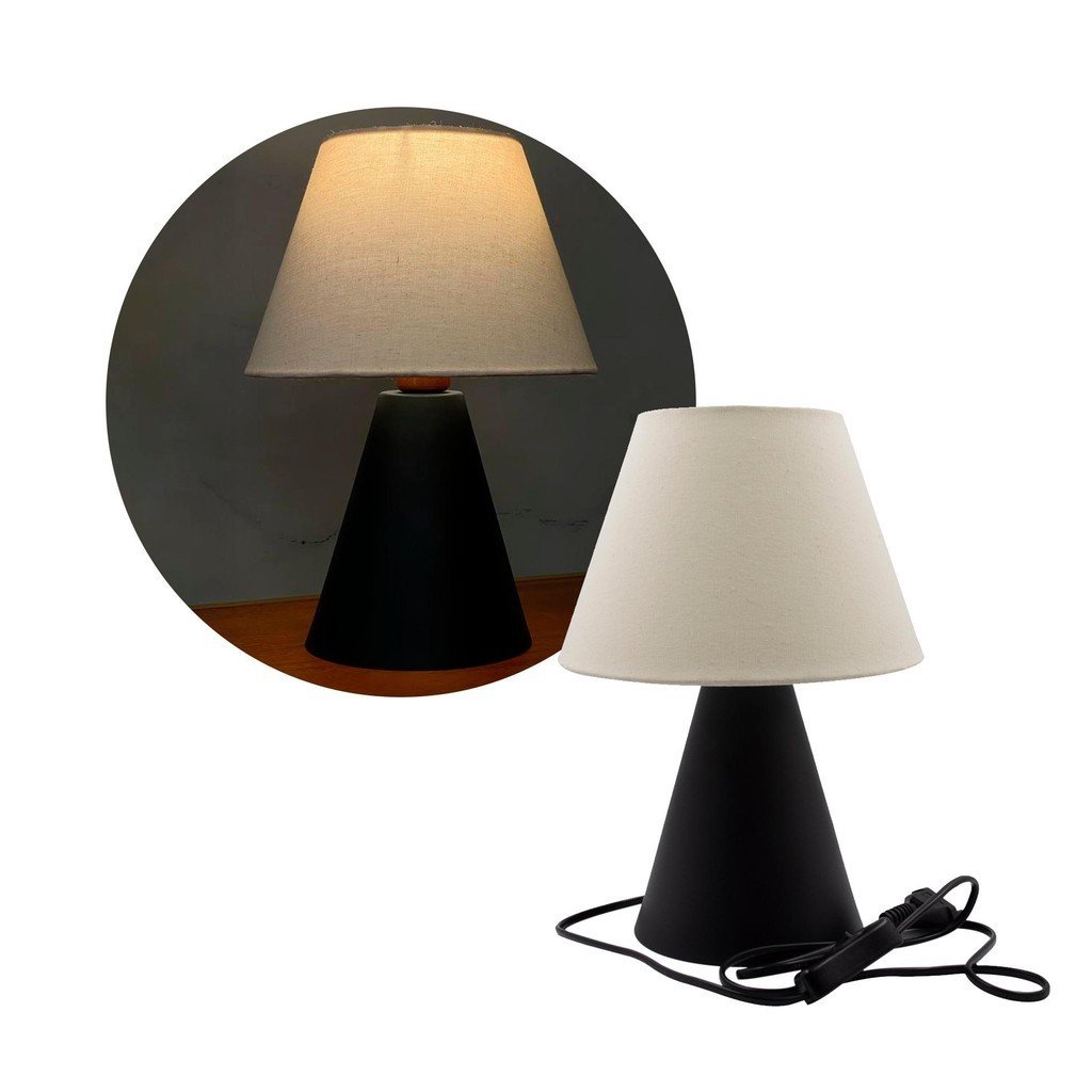 Abajur Luminária Cone Preto Cobre de Mesa Com Cúpula Bege - Bivolt e ...