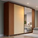 Ver imagem 1 de Guarda Roupa Casal 2,6m Portas de Correr 4 Gavetas 100% Mdf Cor:itaúba Âmbar com Off White Gloss