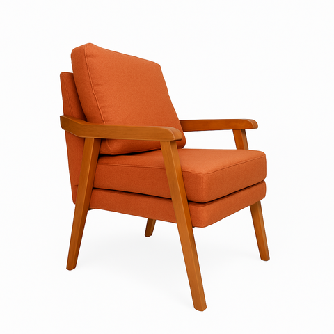 Poltrona Decorativa Mona Luxo Braço Nogueira:linho Terracota