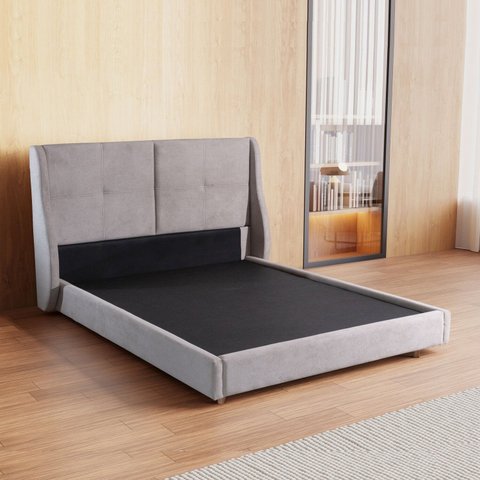Cama Estofada Júpiter Queen com Estrutura Reforçada e Design Moderno Marrom/Cinza