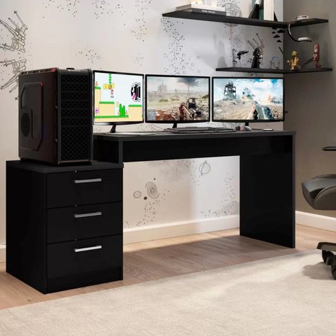 Mesa Gamer Escrivaninha DRX5000 3 Gavetas 178cm Preto