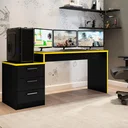 Ver imagem 1 de Mesa Gamer Escrivaninha DRX5000 3 Gavetas 178cm Espresso Móveis Preto Tx E Amarelo Tx