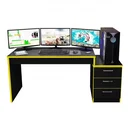 Ver imagem 2 de Mesa Gamer Escrivaninha DRX5000 3 Gavetas 178cm Espresso Móveis Preto Tx E Amarelo Tx