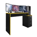 Ver imagem 3 de Mesa Gamer Escrivaninha DRX5000 3 Gavetas 178cm Espresso Móveis Preto Tx E Amarelo Tx