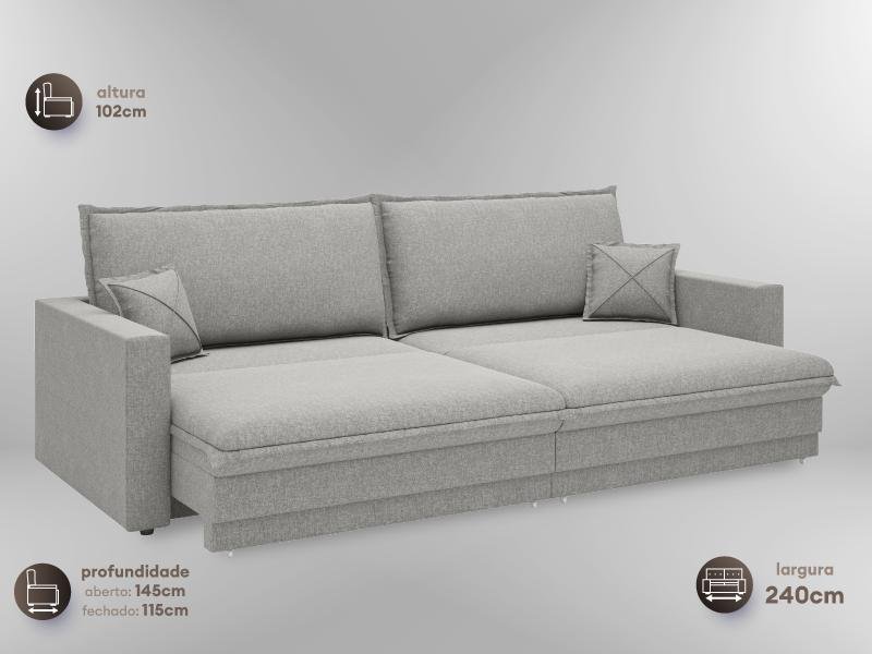 Sofá Tango 2,40m sem Caixa, Retrátil e Reclinável Linho Soft Prata - Netsofas - 5