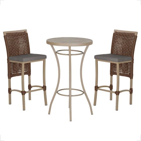 Mesa Bistro e 2 Banquetas Roma Fendi Corda Náutica 11 Trama Original