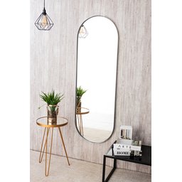 Espelho Grande Oval com Moldura em Metal Corpo Inteiro 150 X 50 Cm Prata - 1