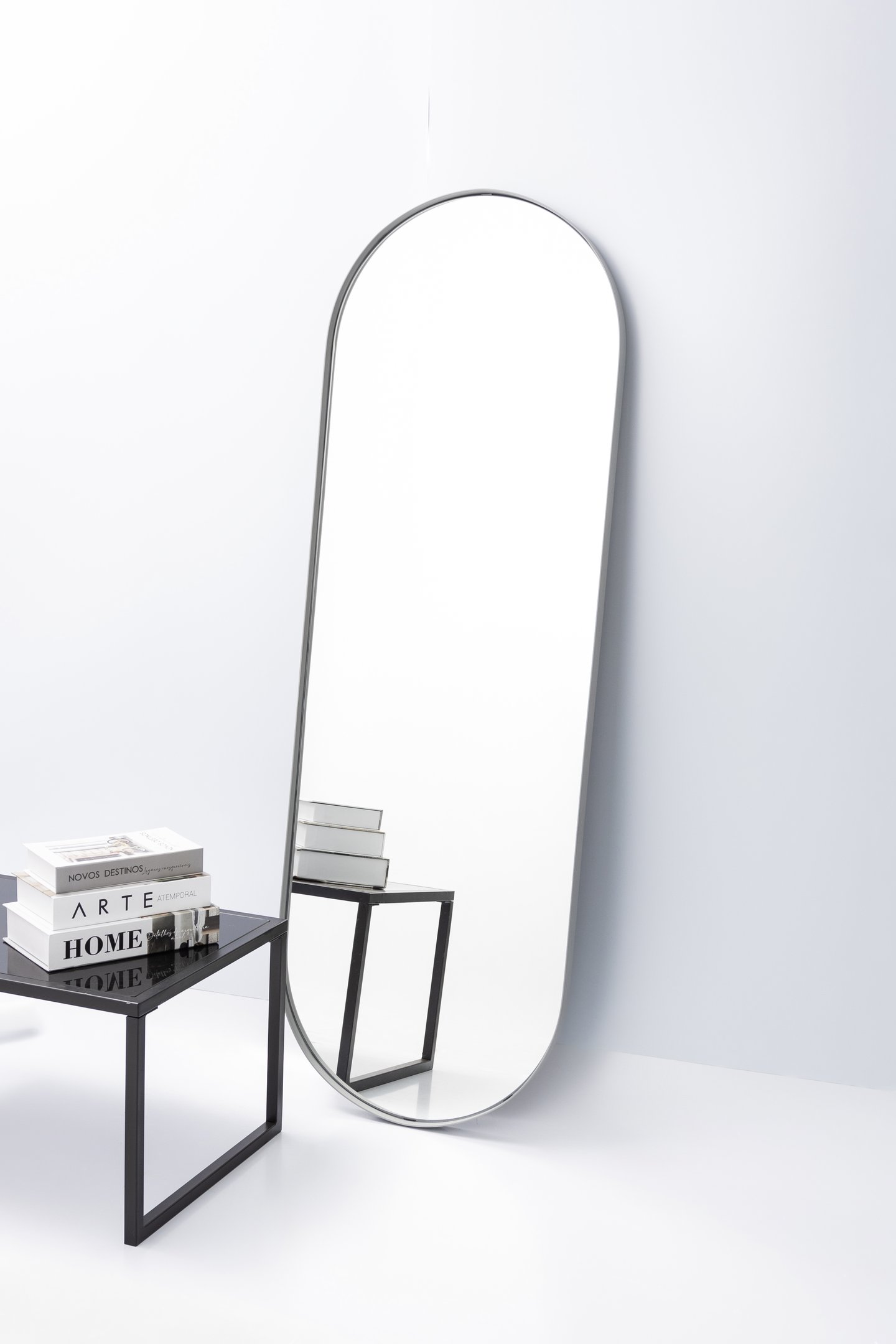 Espelho Grande Corpo Inteiro Parede Oval com Moldura em Metal 150 X 50 Cm - Prata - 2