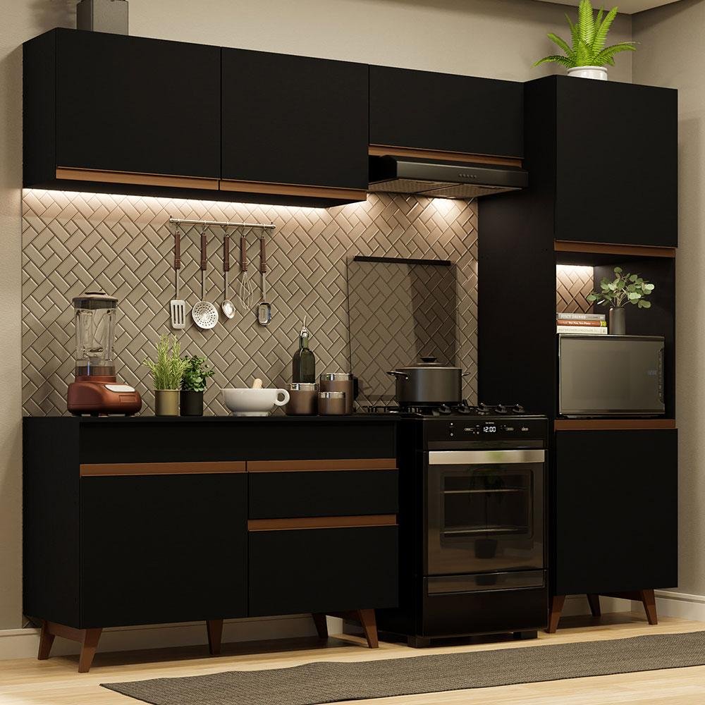 Armário de Cozinha Completa 250cm Preto Reims Madesa 06 | MadeiraMadeira