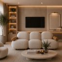 Ver imagem 1 de Sofá Leaf 250 cm 3 Lugares Orgânico Luxo Sala de Estar:Bouclê Bege