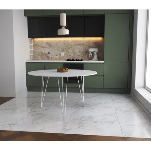 Mesa de Jantar Redonda 110cm Branco Clips 3 Pés Ferro Branco