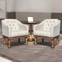 Kit 02 Poltronas Decorativa Grécia no Linho - Dritex Decor:linho Bege - 1