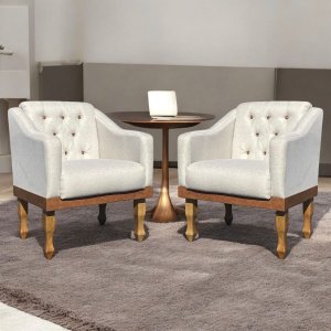 Kit 02 Poltronas Decorativa Grécia no Linho - Dritex Decor:linho Bege