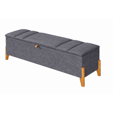 Recamier Calçadeira Baú para Quarto Pés em Madeira Luxo Decorativo Estofado Casal Queen 160 Cm Cinza